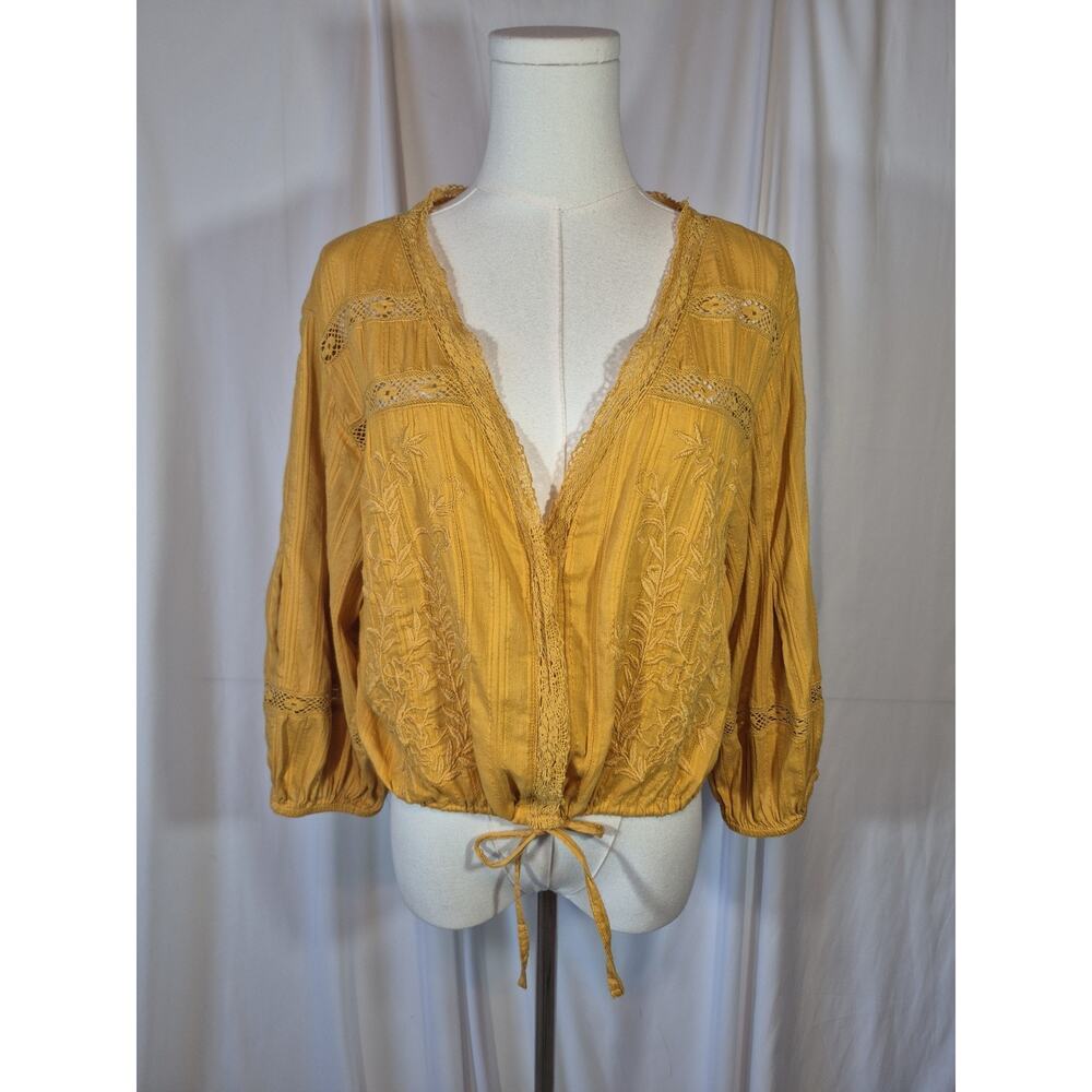Free People Follow Your Heart Embroidered Crop Top in Gold Medium - Picture 4 of 13